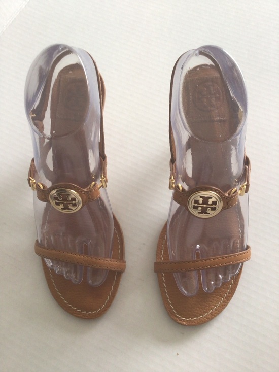 Tory Burch Shoes - Tory Burch Miller Brown Leather Strappy Slingback Kitten Heel Sandals Size 8